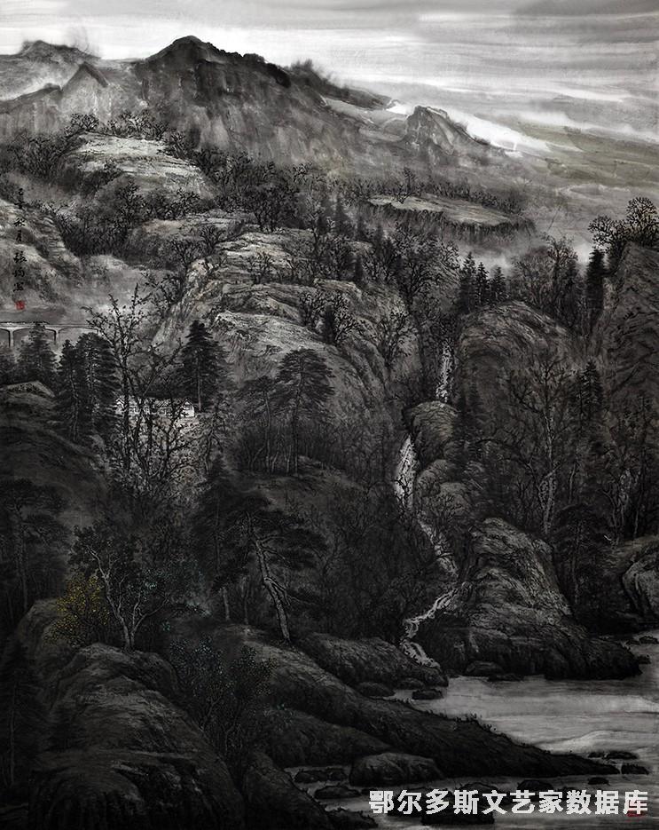 张均《翠拥家山奔小康》224×180cm（2019年）2021年获全国能源化学地质工会庆祝建党100周年书法绘画作品展三等奖