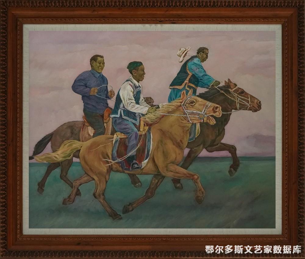 《走马图》 2020年作品  入选由中共内蒙古自治区委员会宣传部，内蒙古自治区文学艺术界联合会主办，内蒙古美术家协会承办的“弘扬蒙古马精神”文学精品创作工程，2020油画作品展览